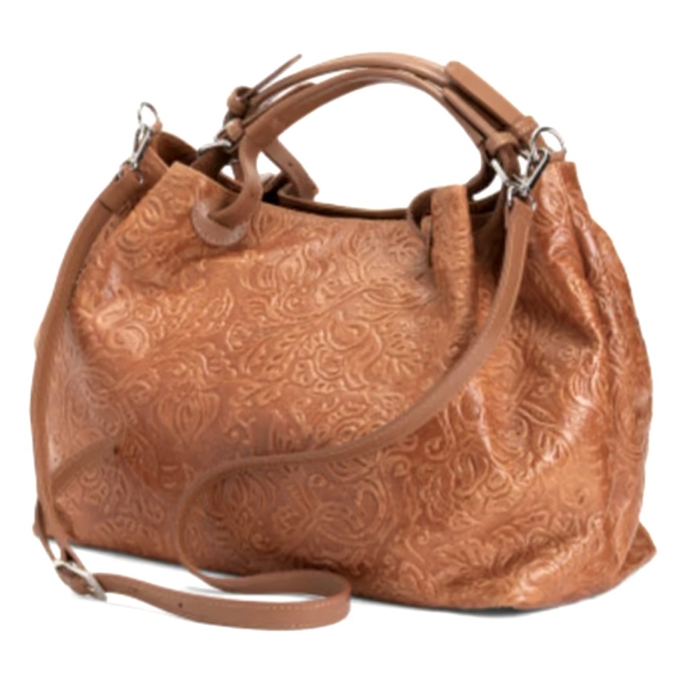 STELA BIANCA MADE IN ITALY LARGE GENUINE LEATHER  Embossed Tote HANDBAG PURSE